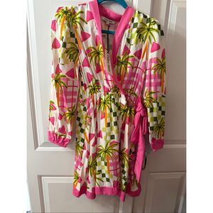 NWT Celina Moon Lomg Sleeve Palm Print Wrap Mini Dress Size XS New